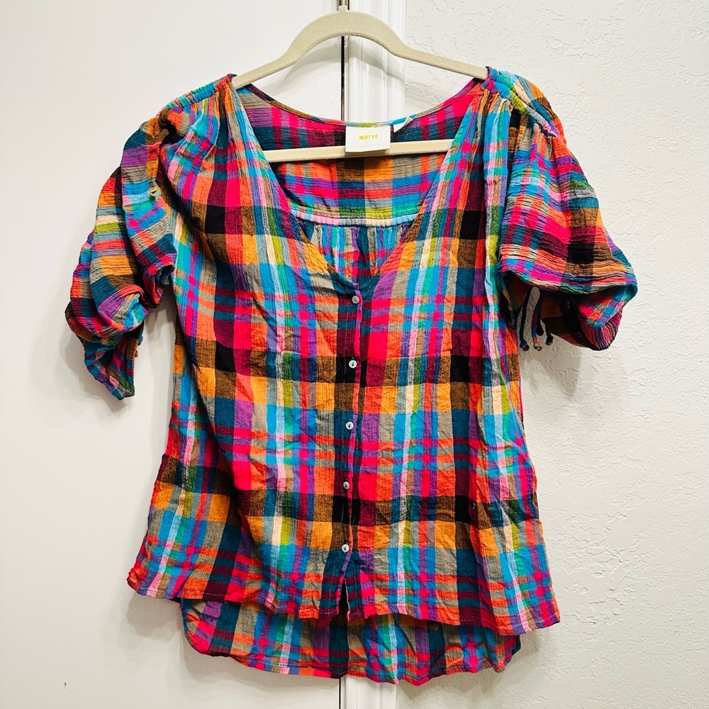 Maeve Multicolor Plaid Button-Up Top